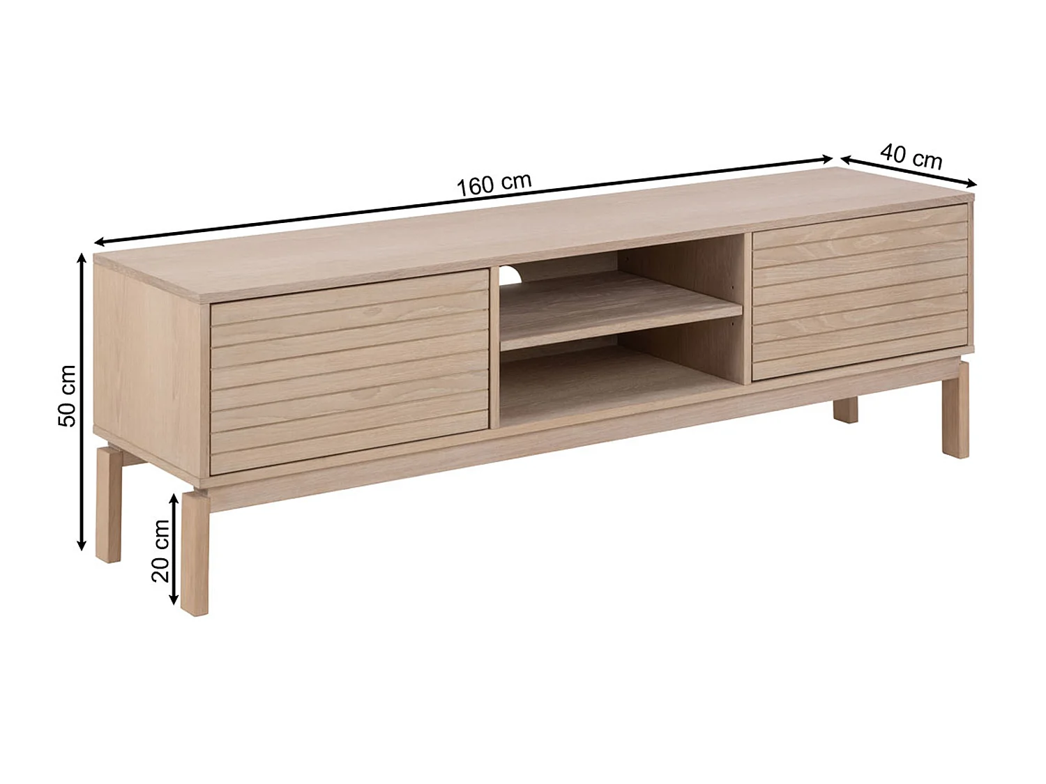TV-kast Cortina 160 cm met lamellenfront, kleur gebleekt eiken geolied