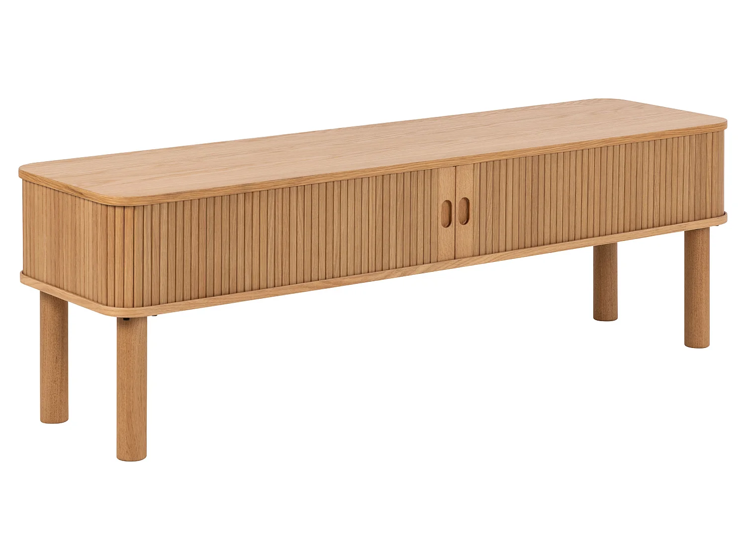 Meuble TV Ligna 140 cm portes lamellées, couleur chêne laqué