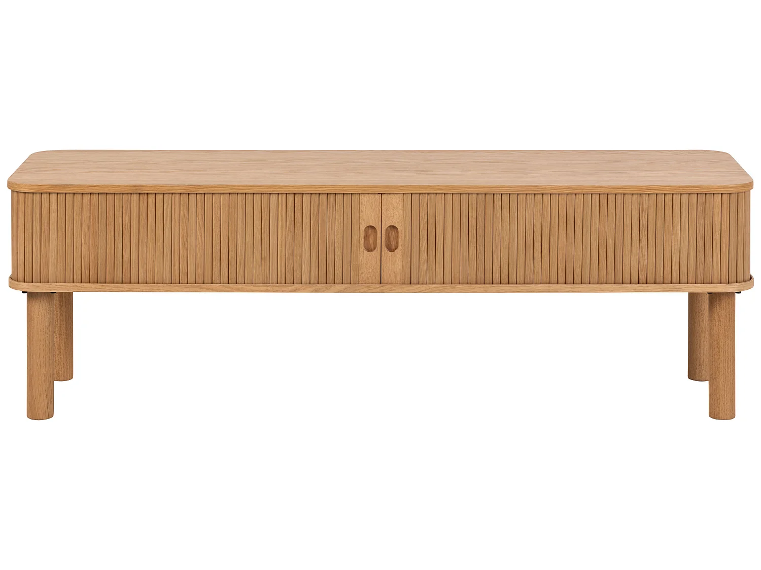 Meuble TV Ligna 140 cm portes lamellées, couleur chêne laqué