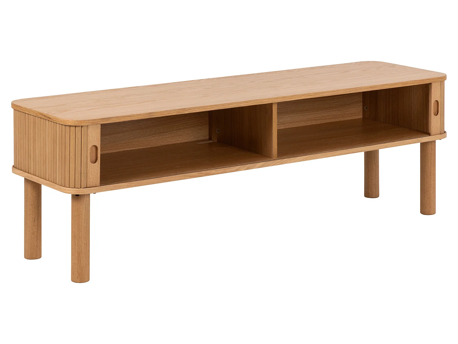 Meuble TV Ligna 140 cm portes lamellées, couleur chêne laqué