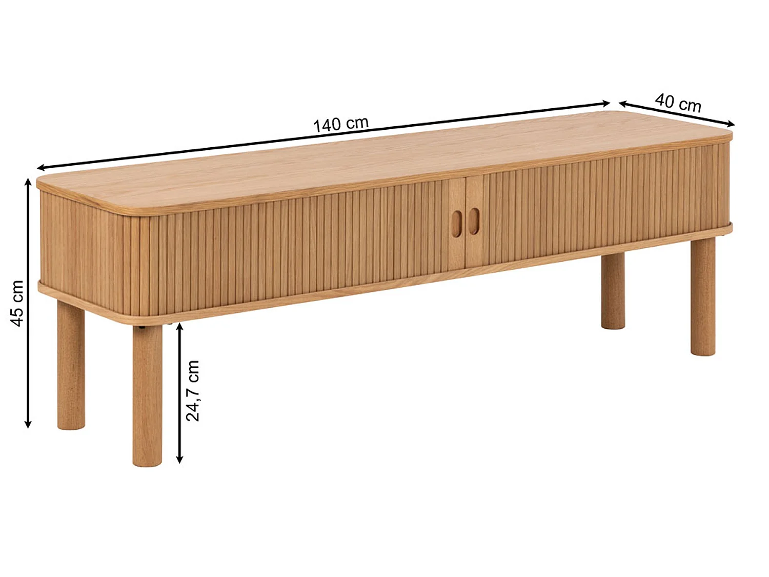 Meuble TV Ligna 140 cm portes lamellées, couleur chêne laqué