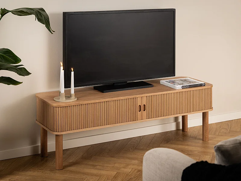 Szafka RTV Ligna 140 cm drzwi lamelowe, kolor Oak lacquered
