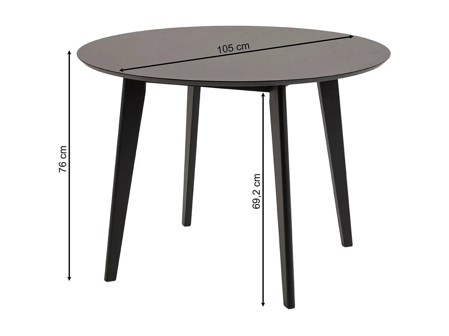 Table ronde 105 cm Lumo, couleur noire