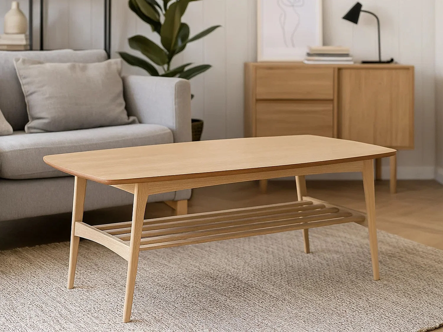 Ława Arco wood 120 cm z półką, kolor dębowy bielony olejowany