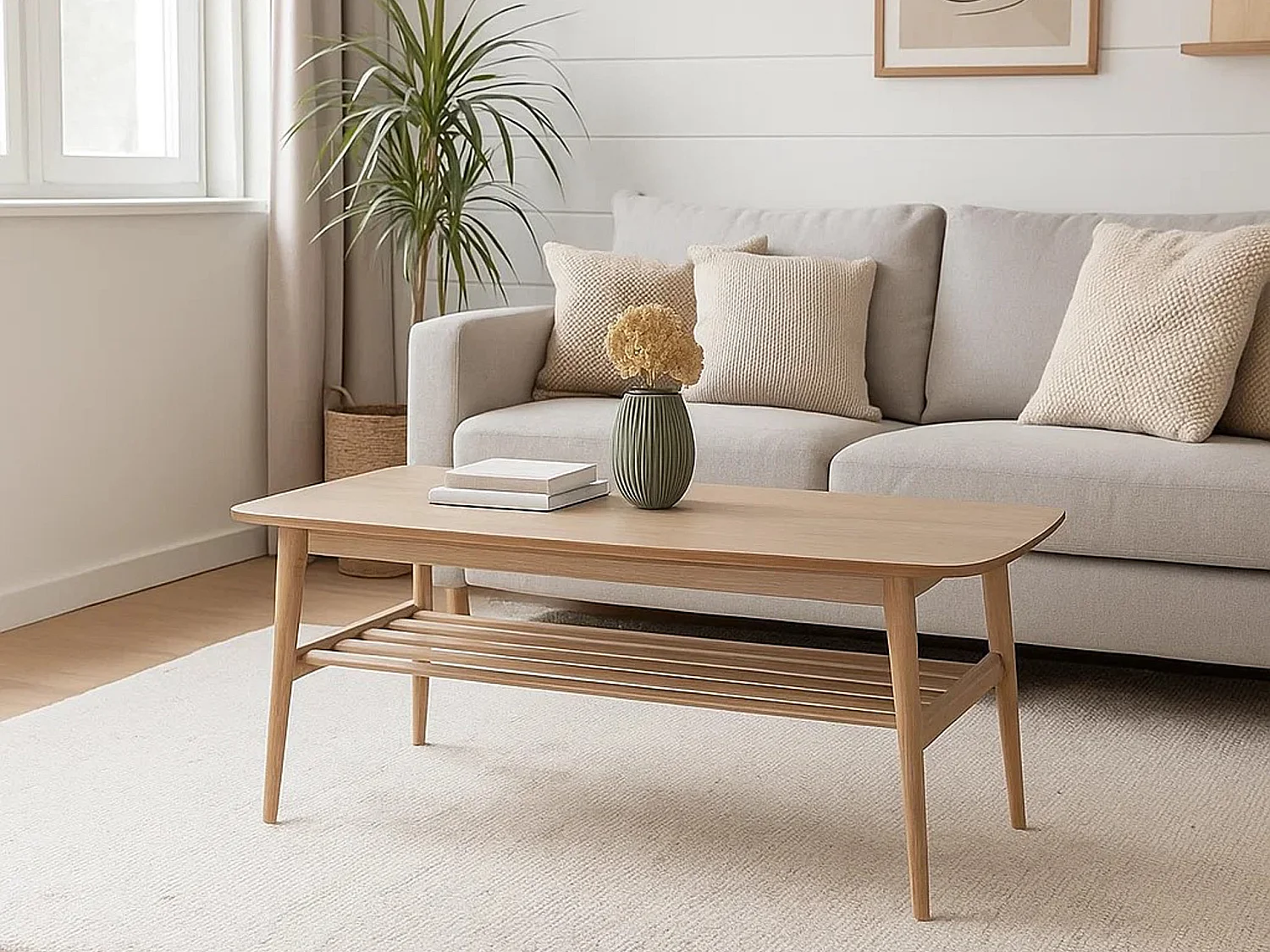 Ława Arco wood 120 cm z półką, kolor dębowy bielony olejowany