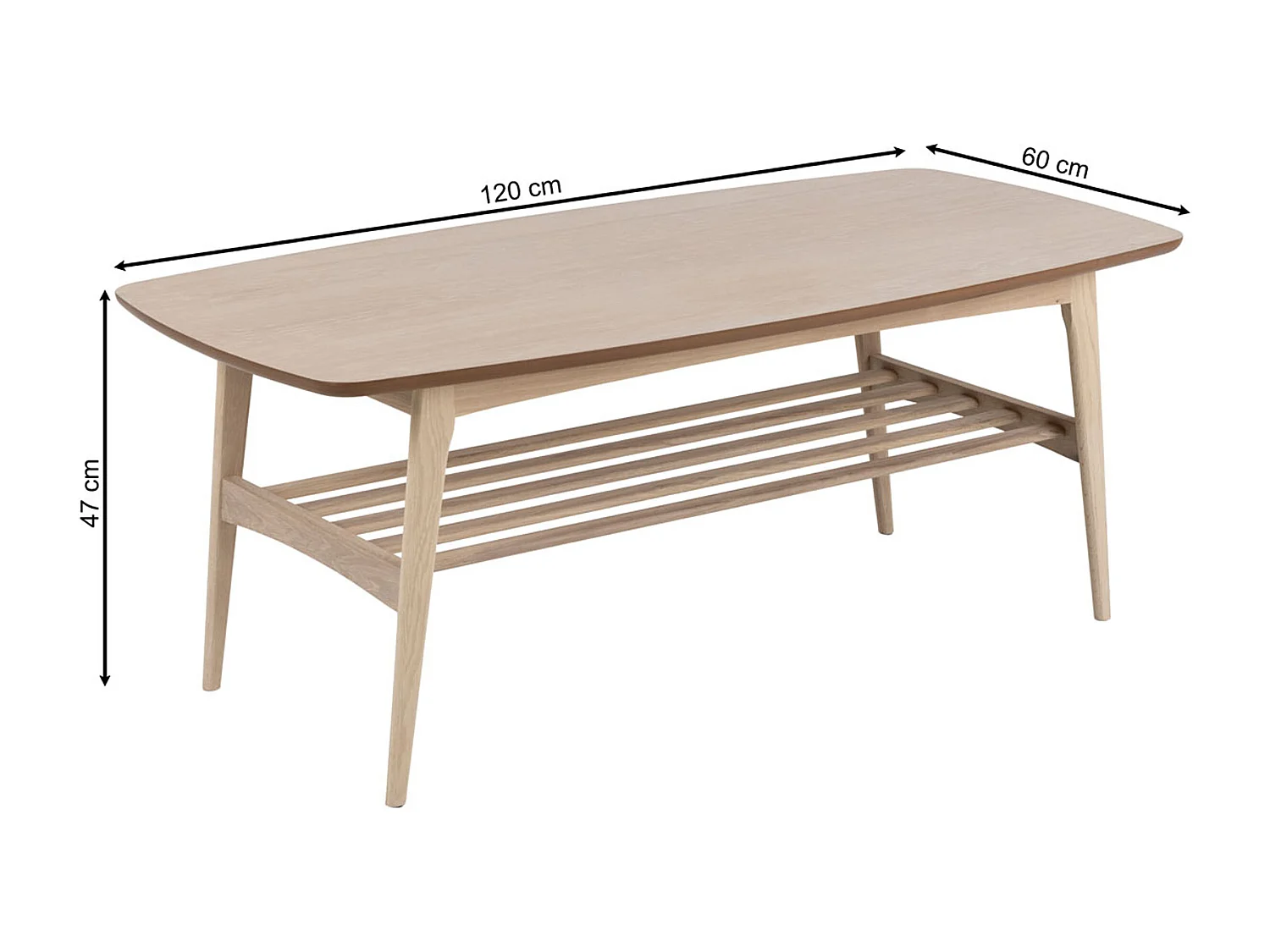 Ława Arco wood 120 cm z półką, kolor dębowy bielony olejowany