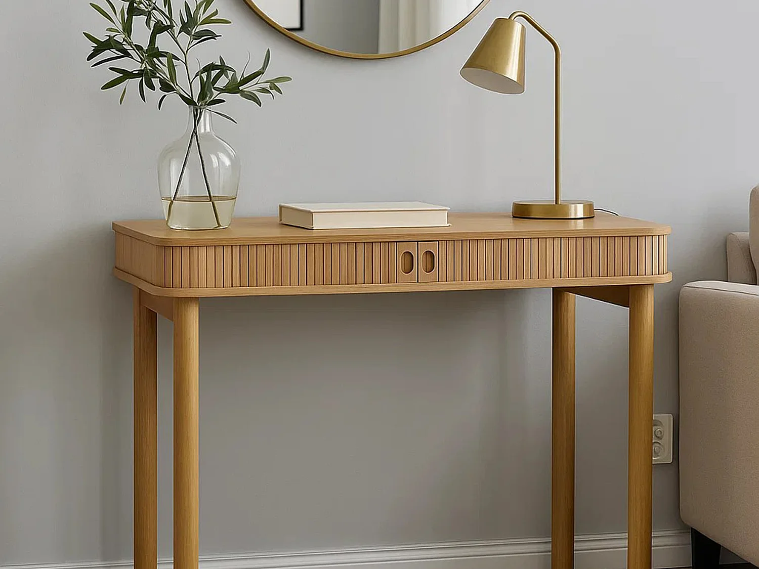 Biurko Ligna 100 cm z półką lamelowe, kolor Oak lacquered