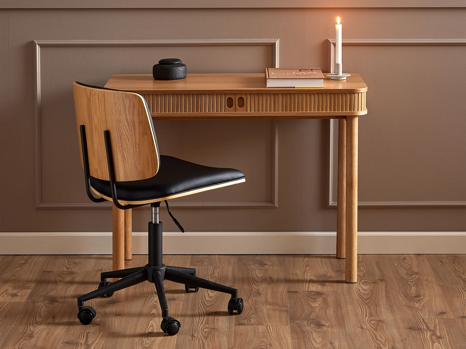 Biurko Ligna 100 cm z półką lamelowe, kolor Oak lacquered