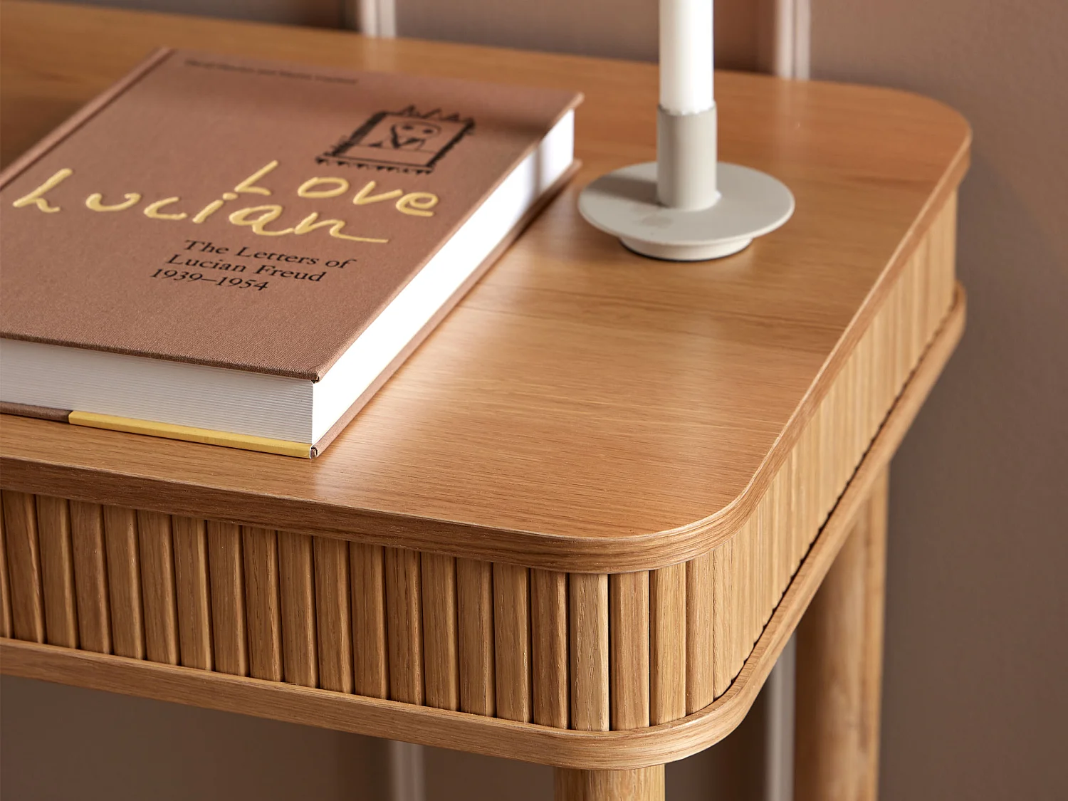 Biurko Ligna 100 cm z półką lamelowe, kolor Oak lacquered