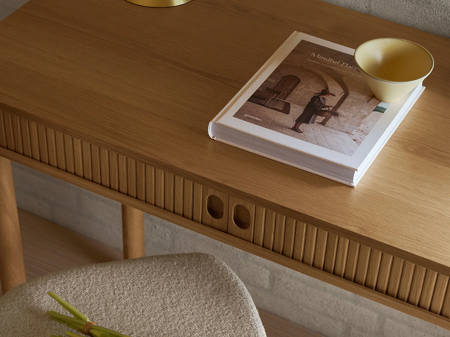 Bureau Ligna 100 cm avec étagère à lamelles, couleur Oak lacquered