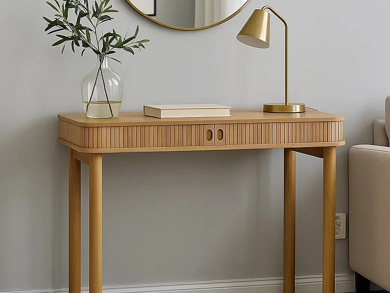 Biurko Ligna 100 cm z półką lamelowe, kolor Oak lacquered