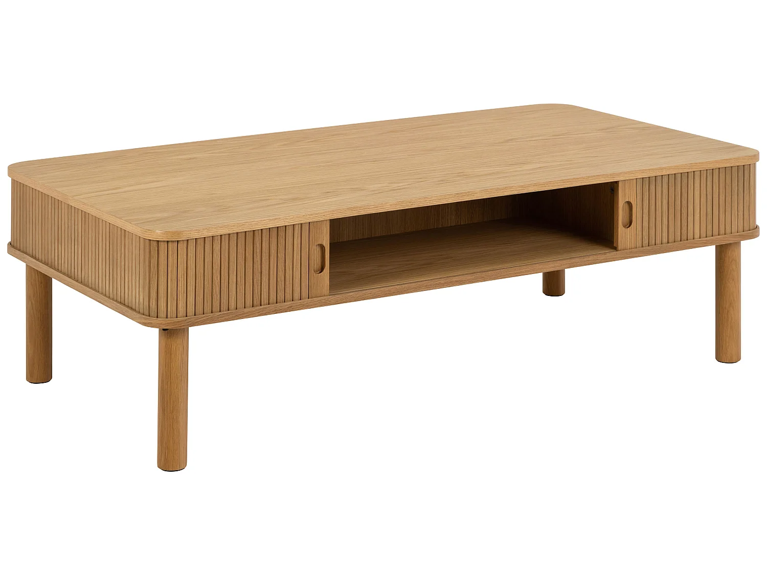 Banc Ligna 130 cm à lattes avec étagère, couleur Oak lacquered