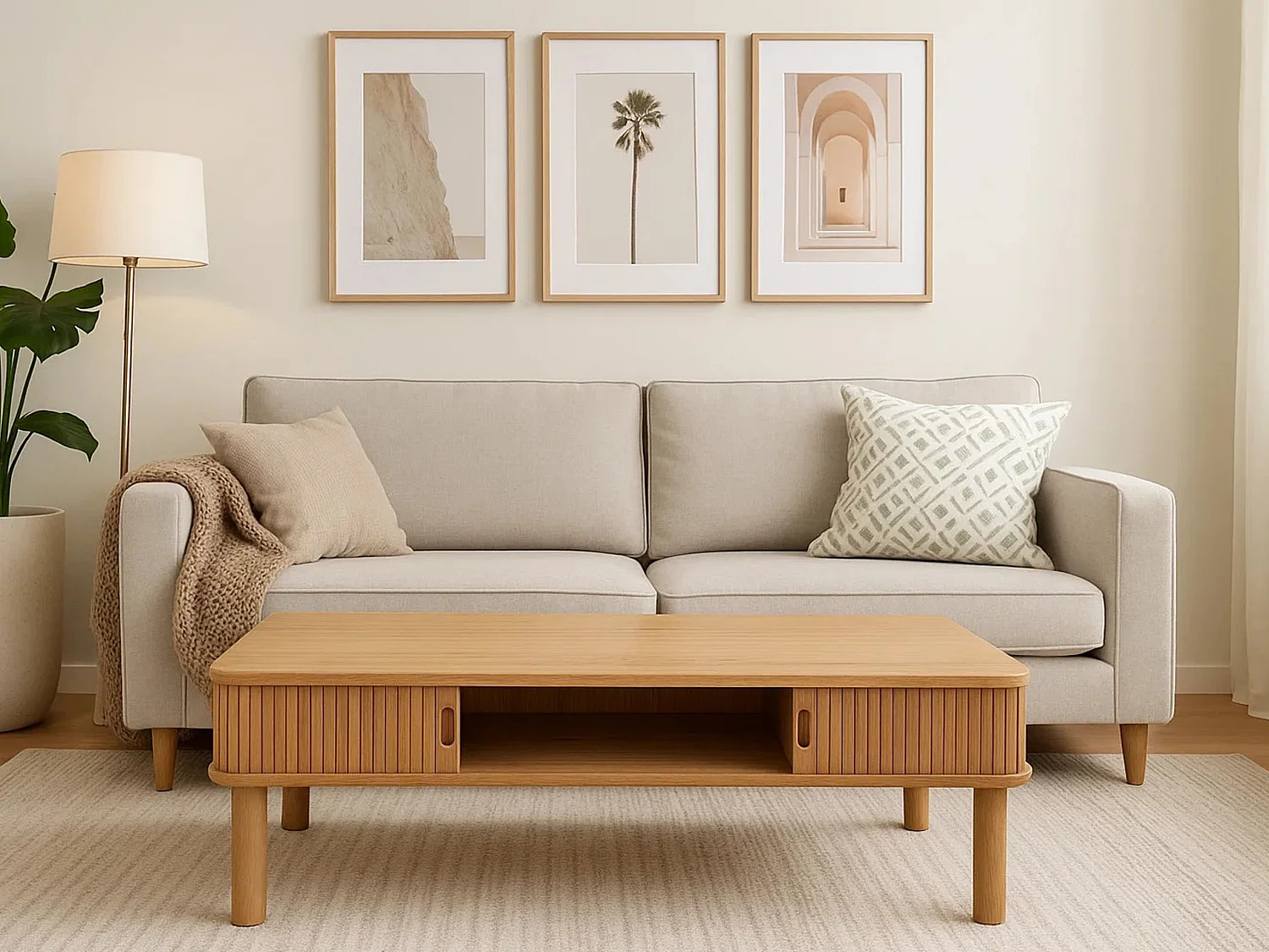 Banc Ligna 130 cm à lattes avec étagère, couleur Oak lacquered