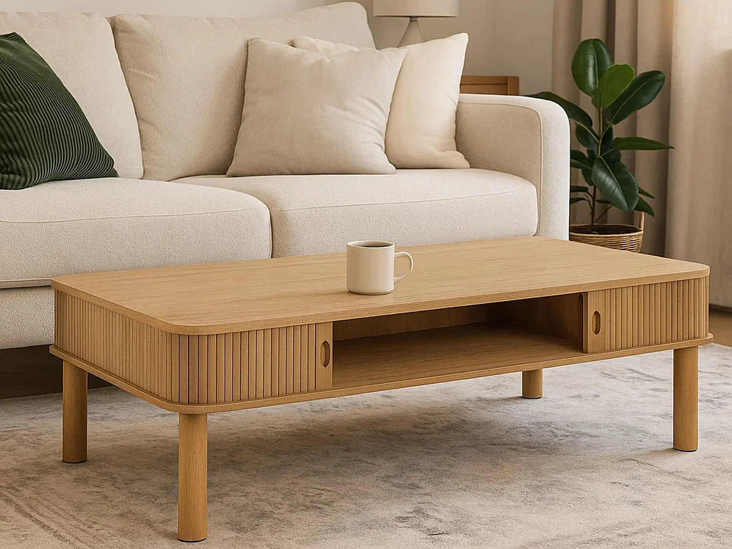 Banc Ligna 130 cm à lattes avec étagère, couleur Oak lacquered