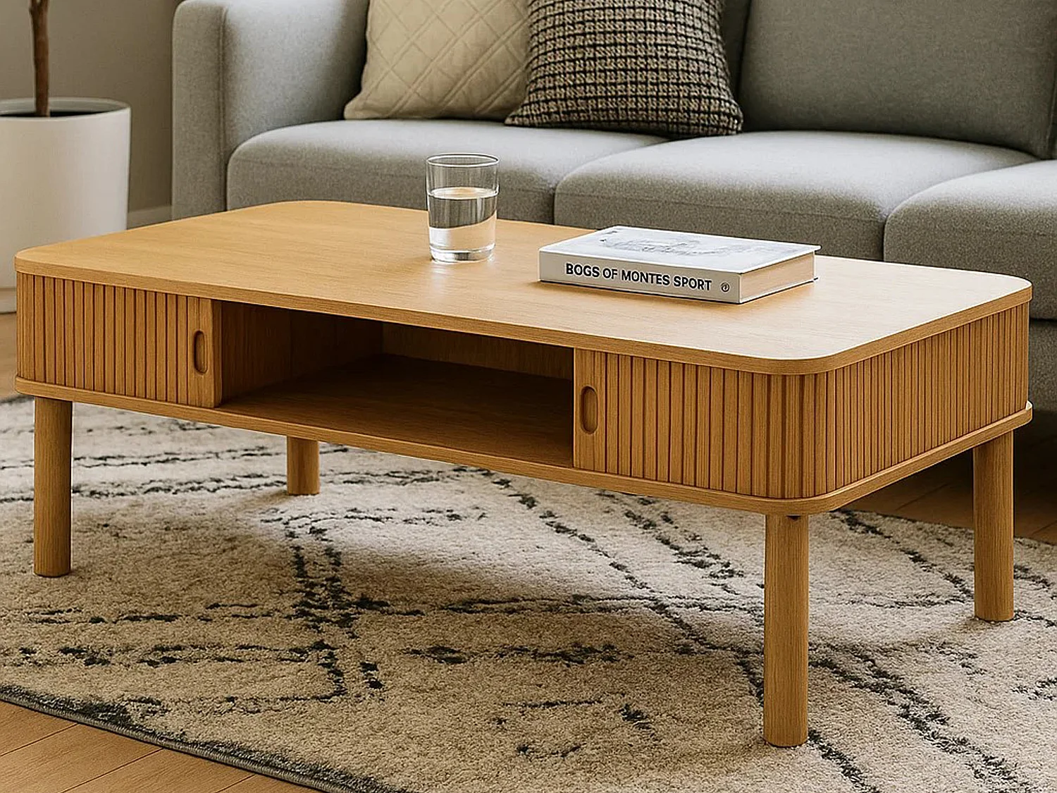Banc Ligna 130 cm à lattes avec étagère, couleur Oak lacquered