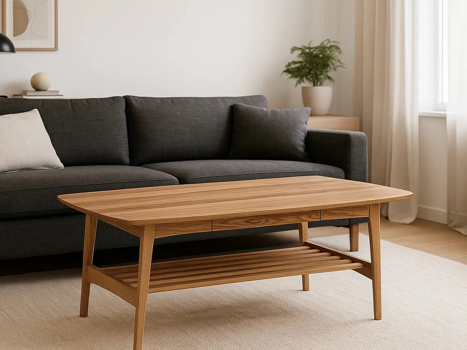 Ława Freja wood 130 cm z półką i szufladą, kolor dębowy olejowany