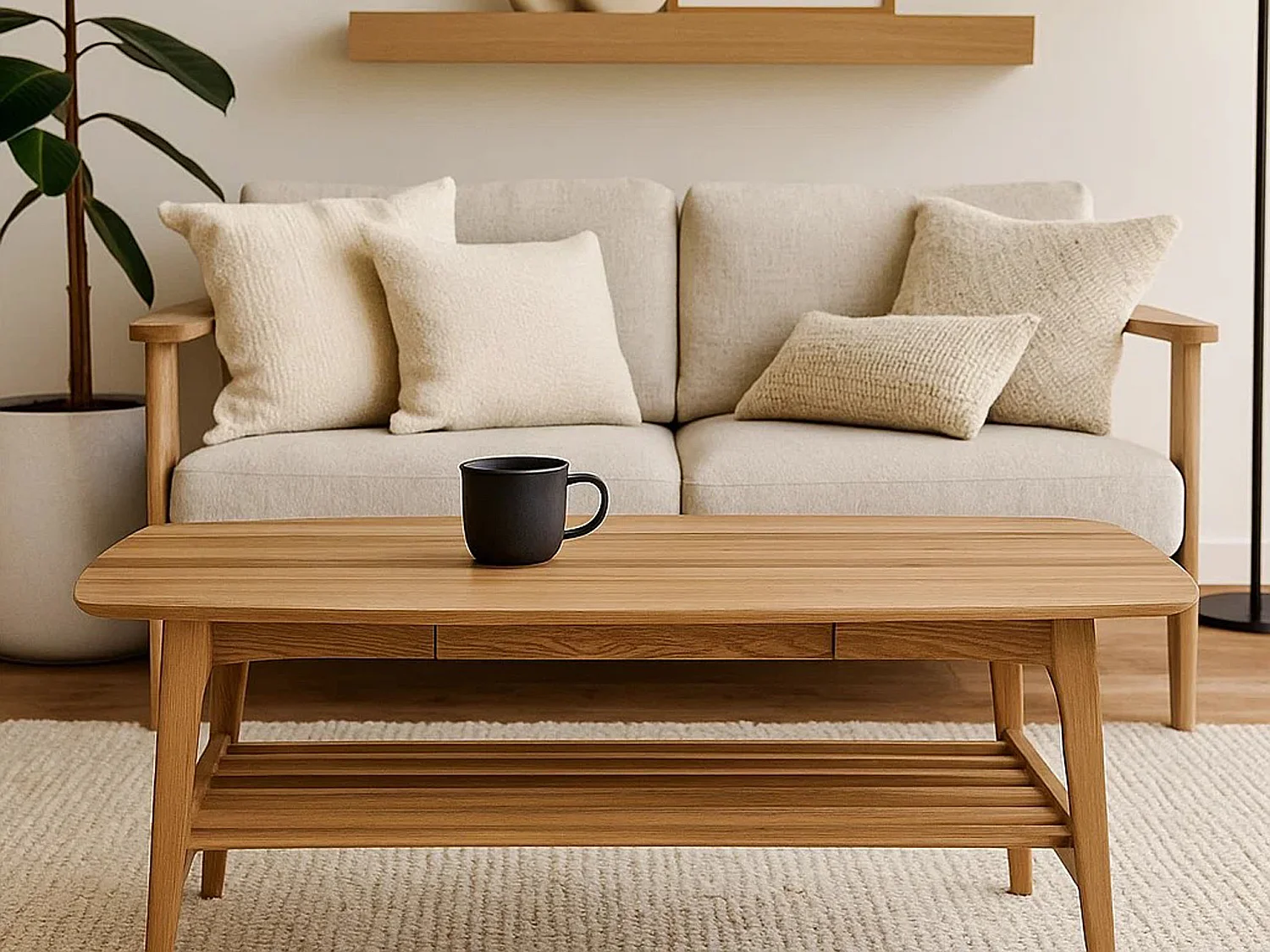 Ława Freja wood 130 cm z półką i szufladą, kolor dębowy olejowany