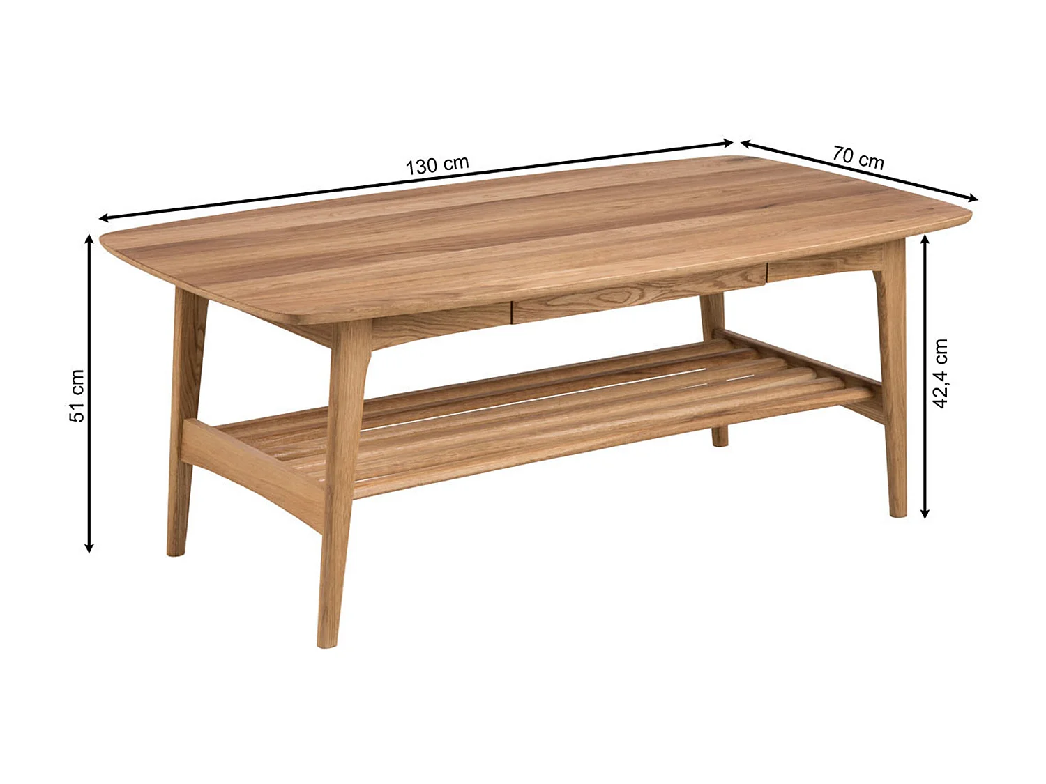 Ława Freja wood 130 cm z półką i szufladą, kolor dębowy olejowany