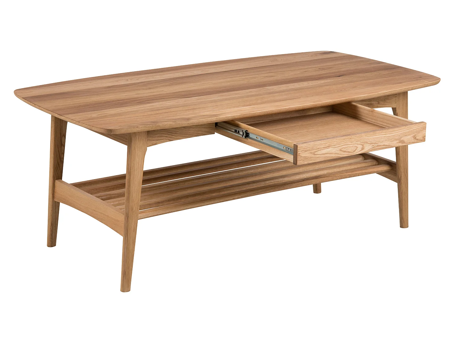 Banc Freja en bois 130 cm avec étagère et tiroir, couleur chêne huilé