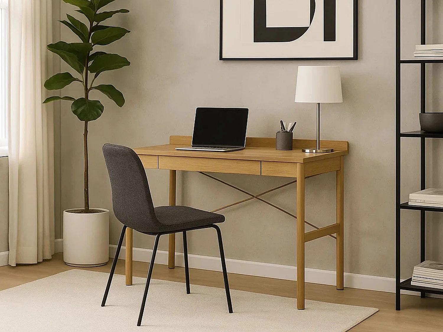 Bureau Focus 110 cm avec tiroir, couleur Oak lacquered