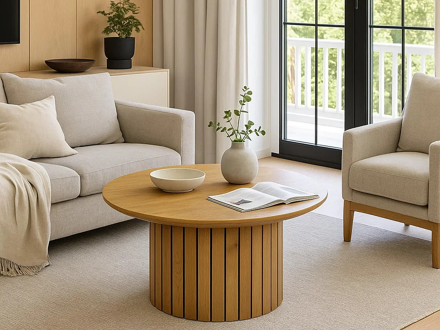 Ława okrągła 80 cm Orbis lamele, Dąb dziki