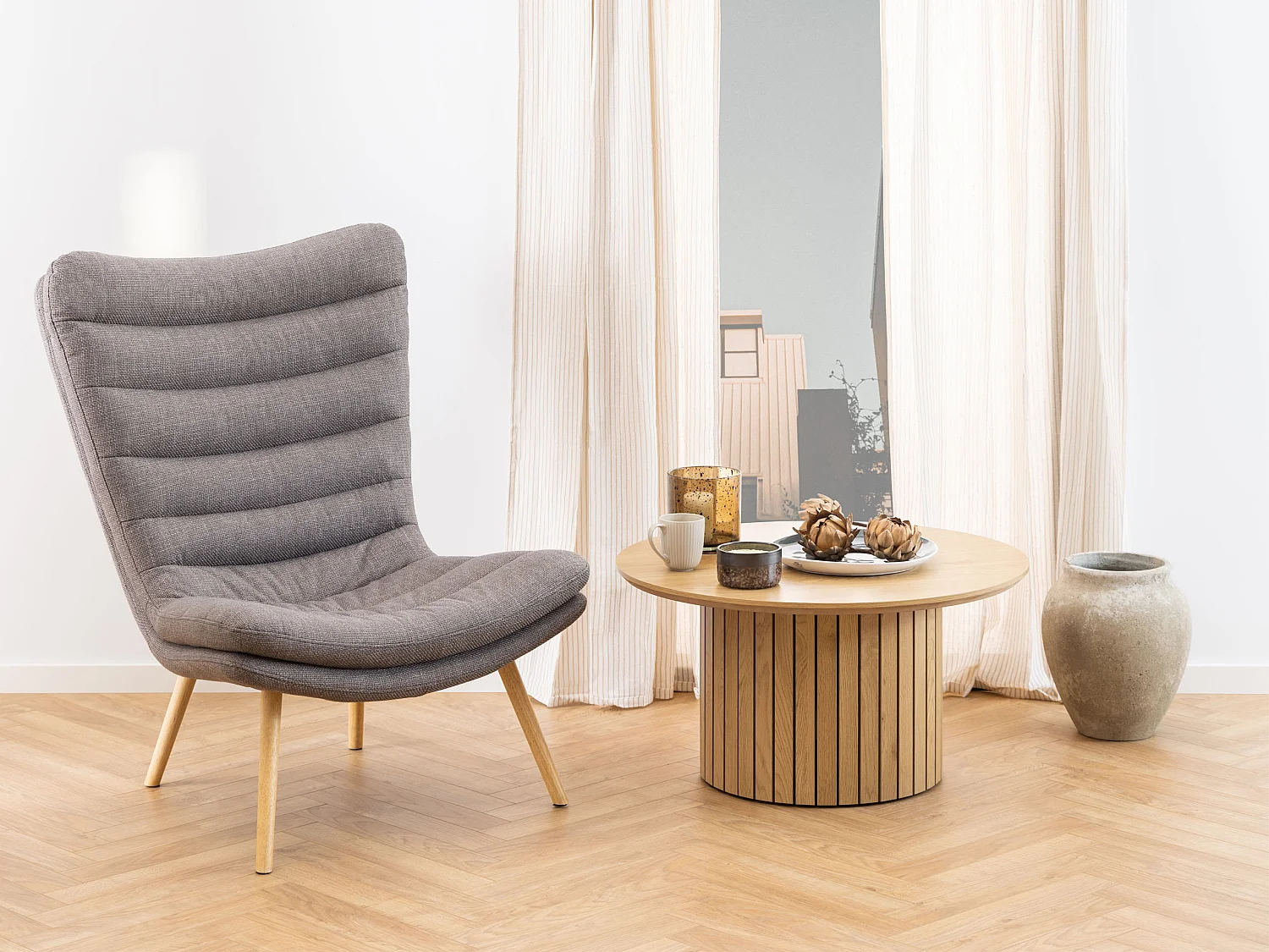 Ława okrągła 80 cm Orbis lamele, Dąb dziki