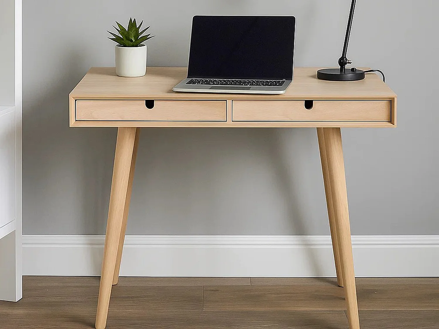 Bureau Bergen 100 cm avec tiroirs, couleur chêne blanchi huilé