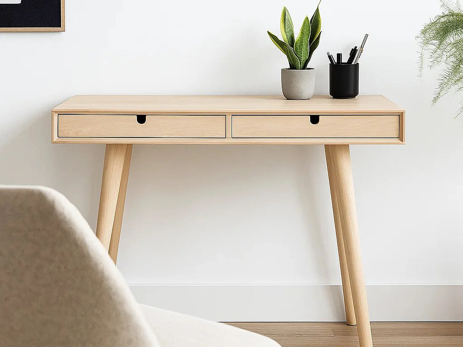 Bureau Bergen 100 cm avec tiroirs, couleur chêne blanchi huilé