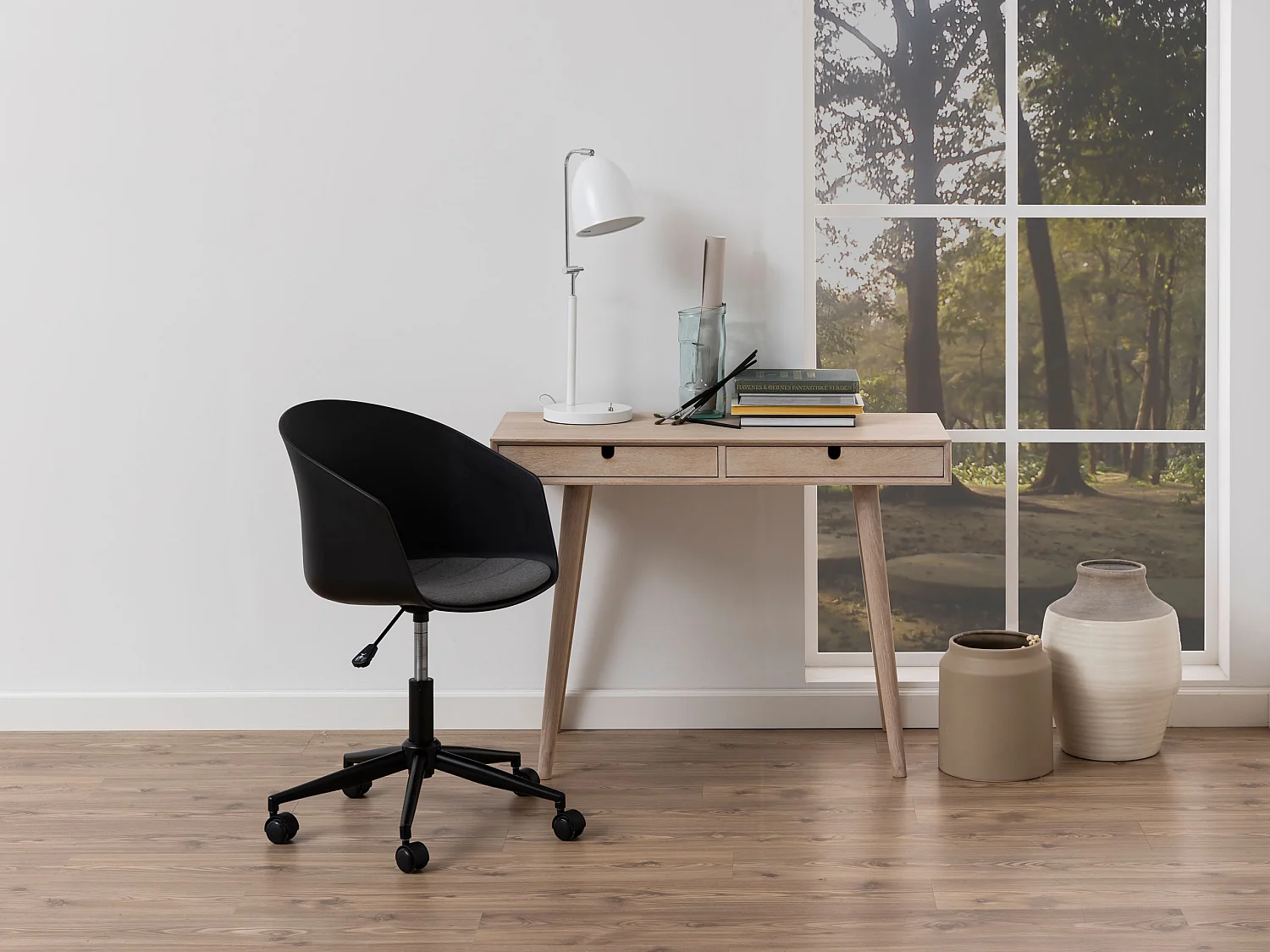Bureau Bergen 100 cm avec tiroirs, couleur chêne blanchi huilé