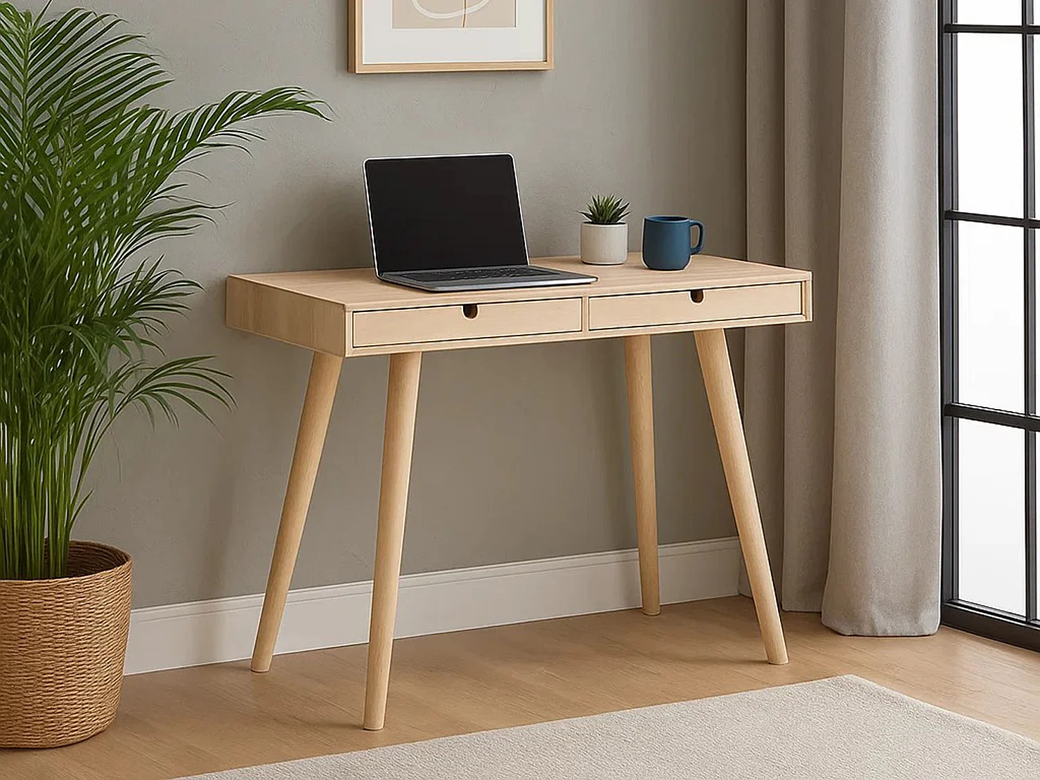 Bureau Bergen 100 cm avec tiroirs, couleur chêne blanchi huilé