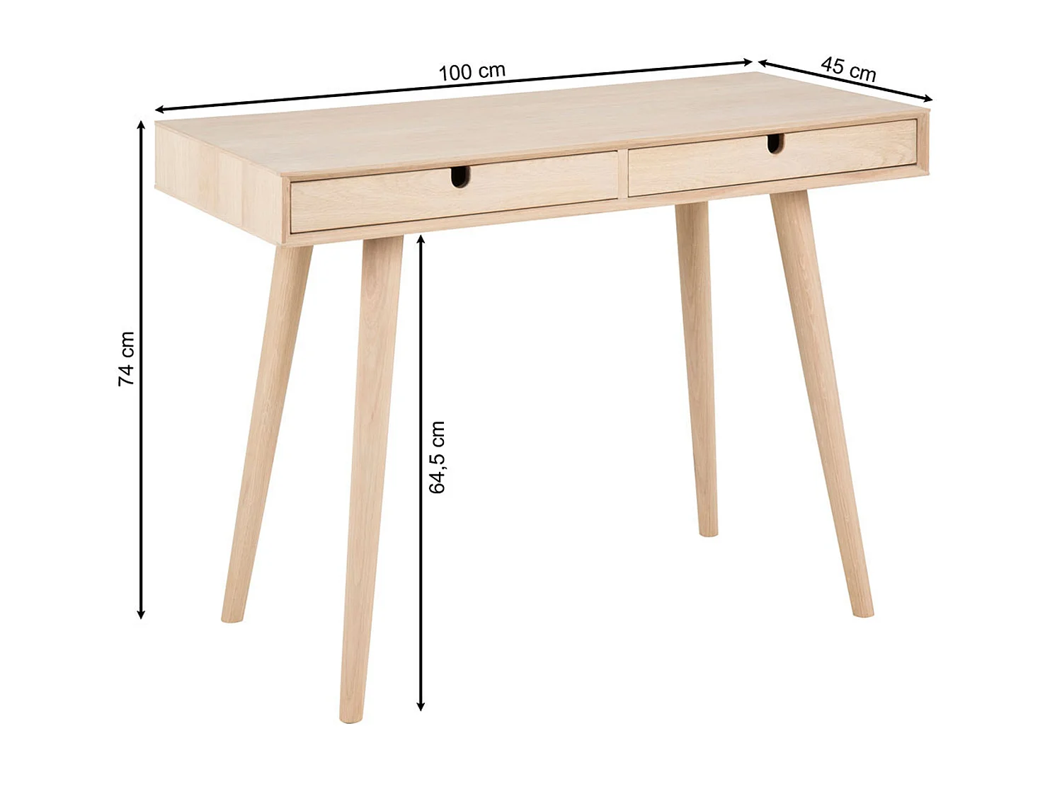 Bureau Bergen 100 cm avec tiroirs, couleur chêne blanchi huilé
