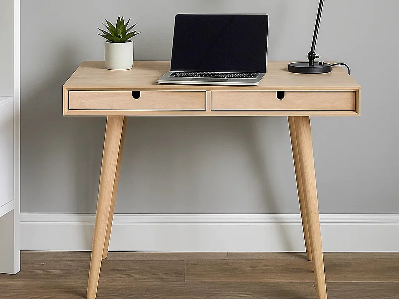 Biurko Bergen 100 cm z szufladami, kolor dębowy bielony olejowany