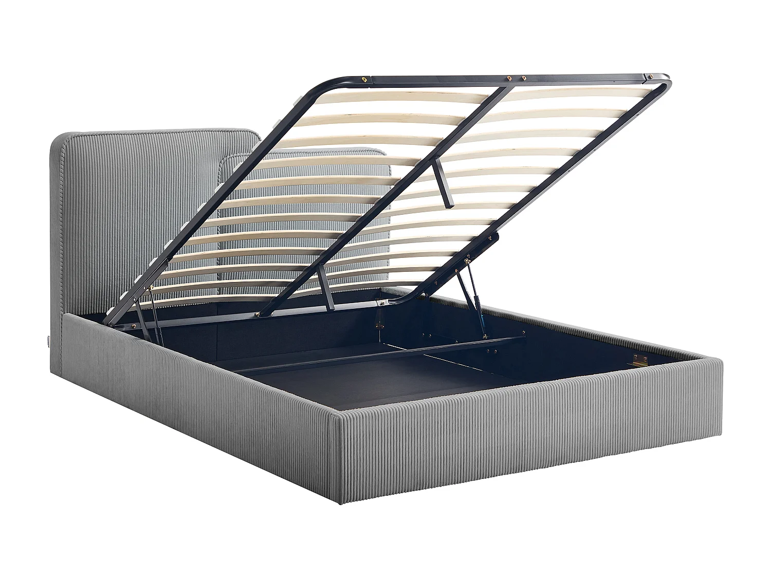 Lit coffre 140 x 190 cm - Velours côtelé - Gris + Matelas - NAYOLA