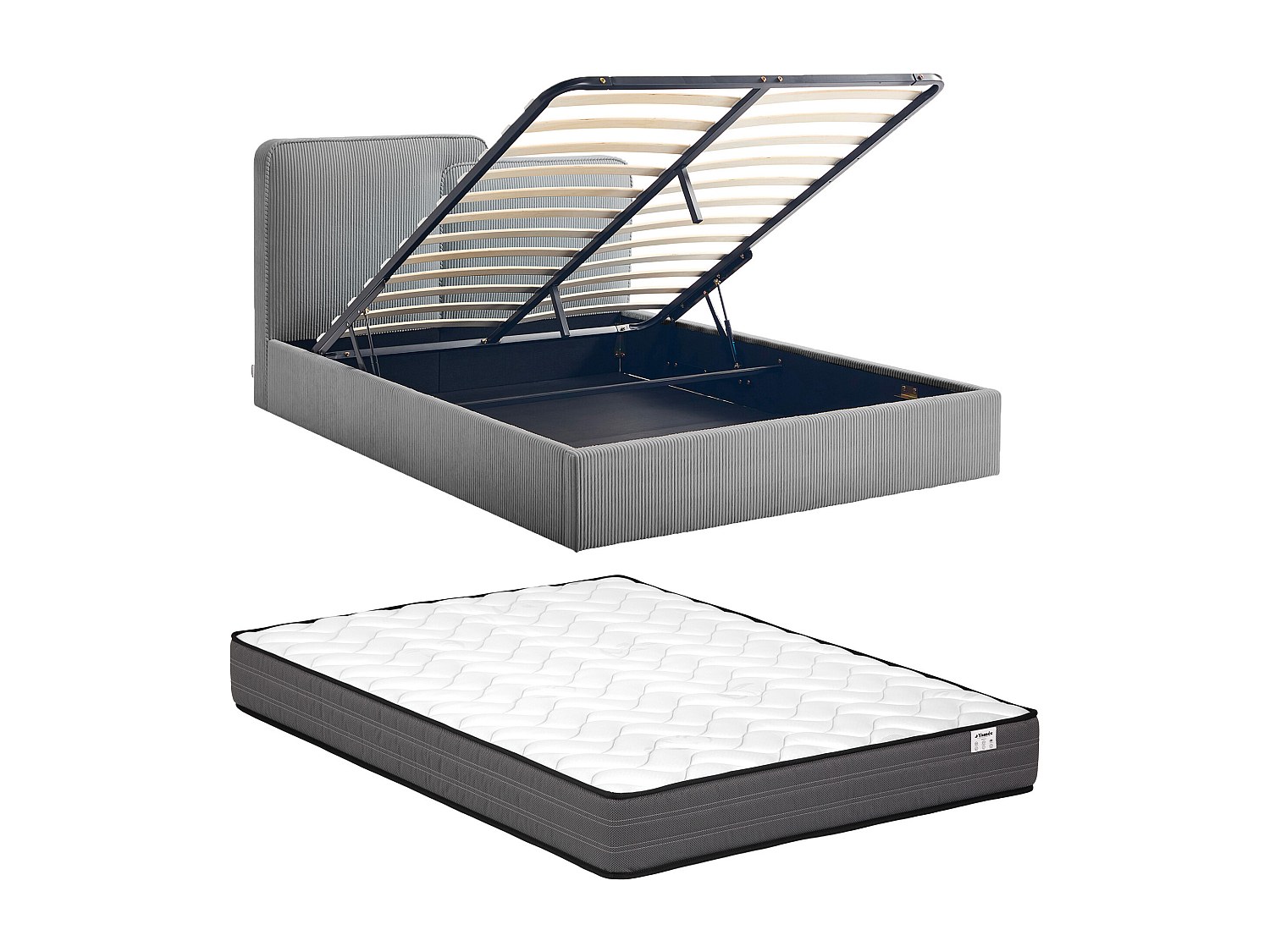 Bett mit Stauraum 180 x 200 cm – Cordvelours – Grau + Matratze – NAYOLA günstig online kaufen