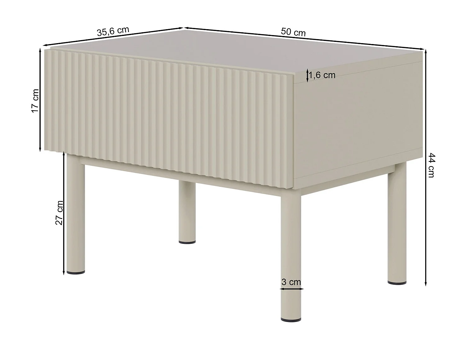 Table de chevet avec façade à rainures et tiroir – 50 cm – greige – Veldio New