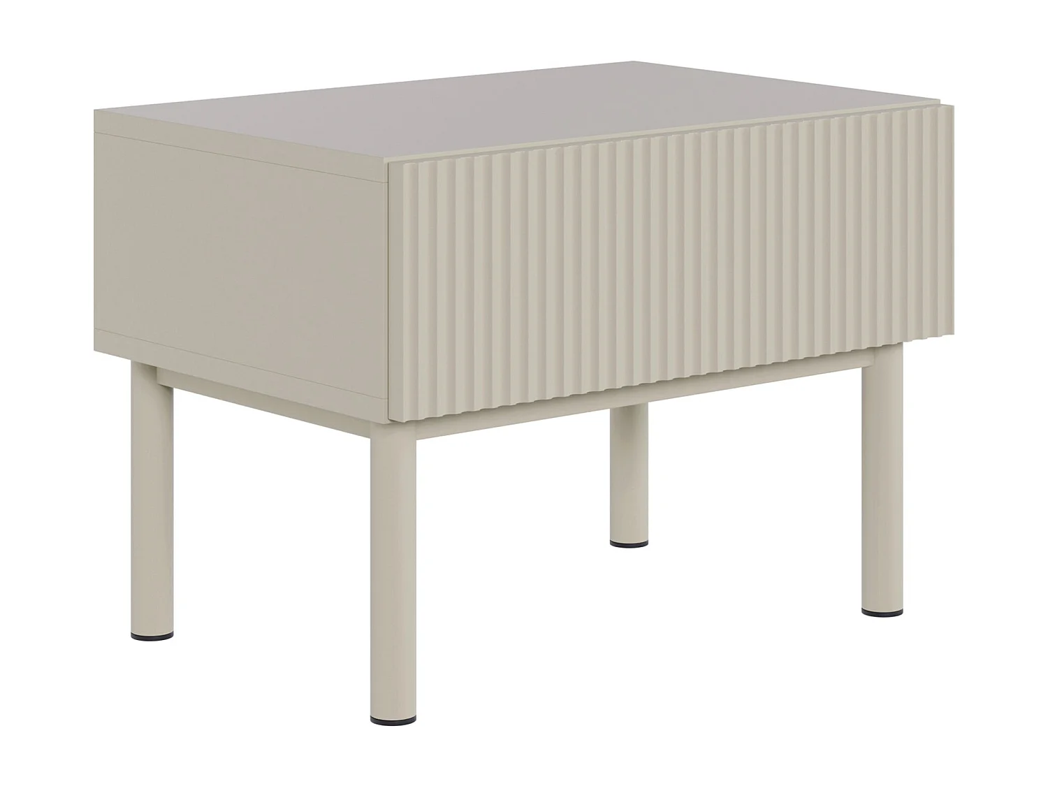 Table de chevet avec façade à rainures et tiroir – 50 cm – greige – Veldio New
