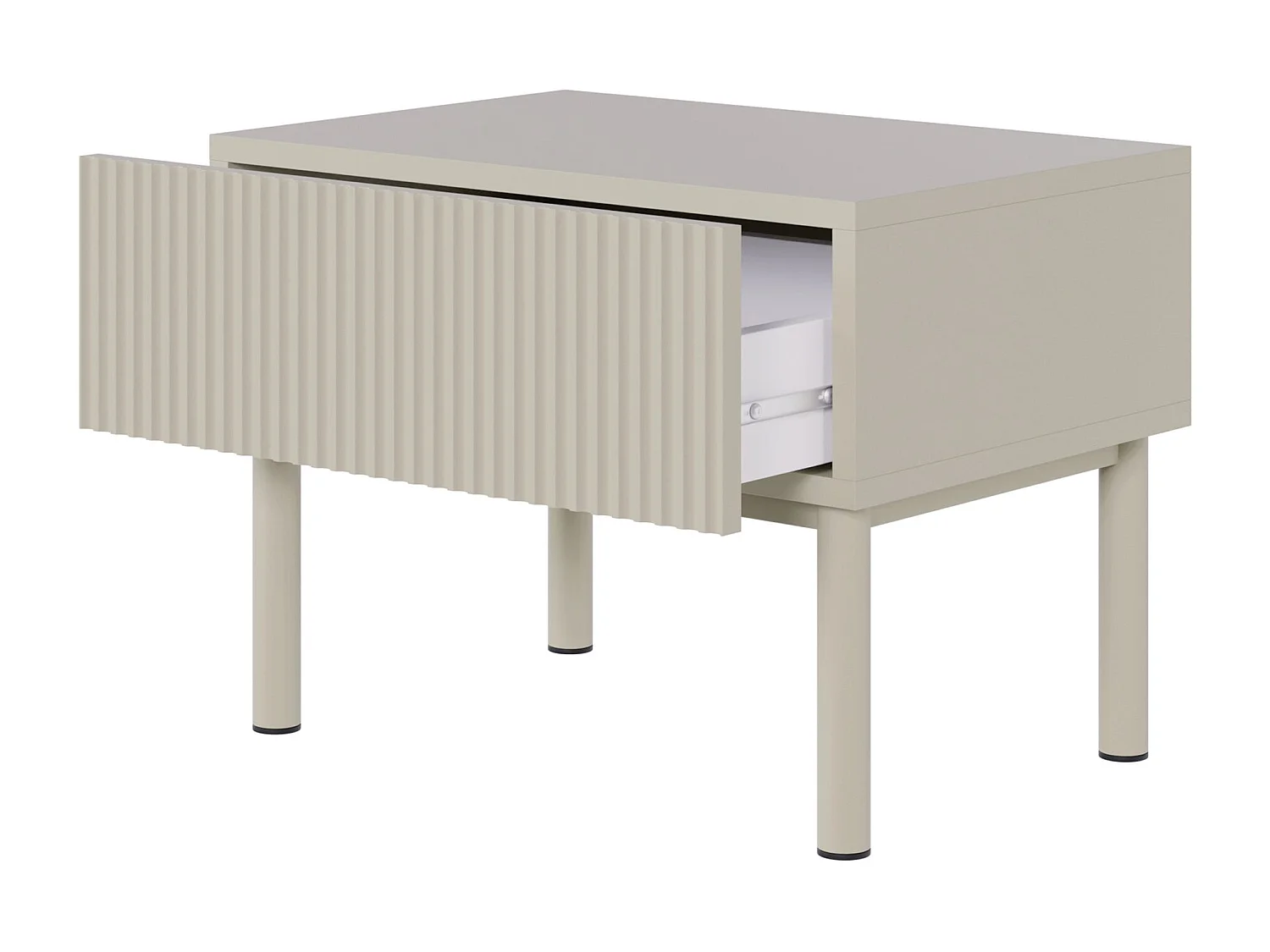 Table de chevet avec façade à rainures et tiroir – 50 cm – greige – Veldio New