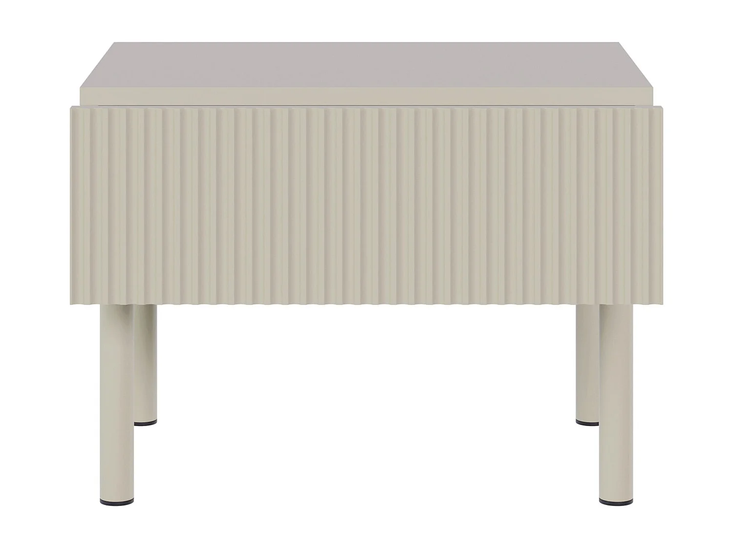 Table de chevet avec façade à rainures et tiroir – 50 cm – greige – Veldio New