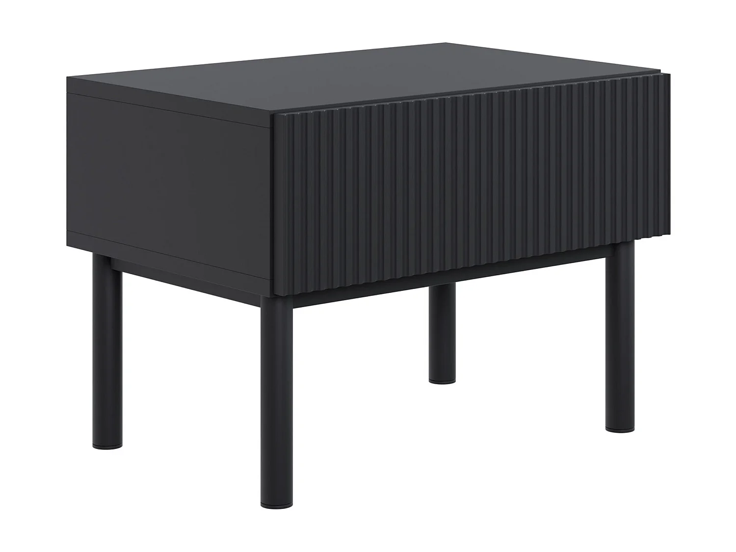 Table de chevet avec façade à rainures et tiroir – 50 cm – noir – Veldio New