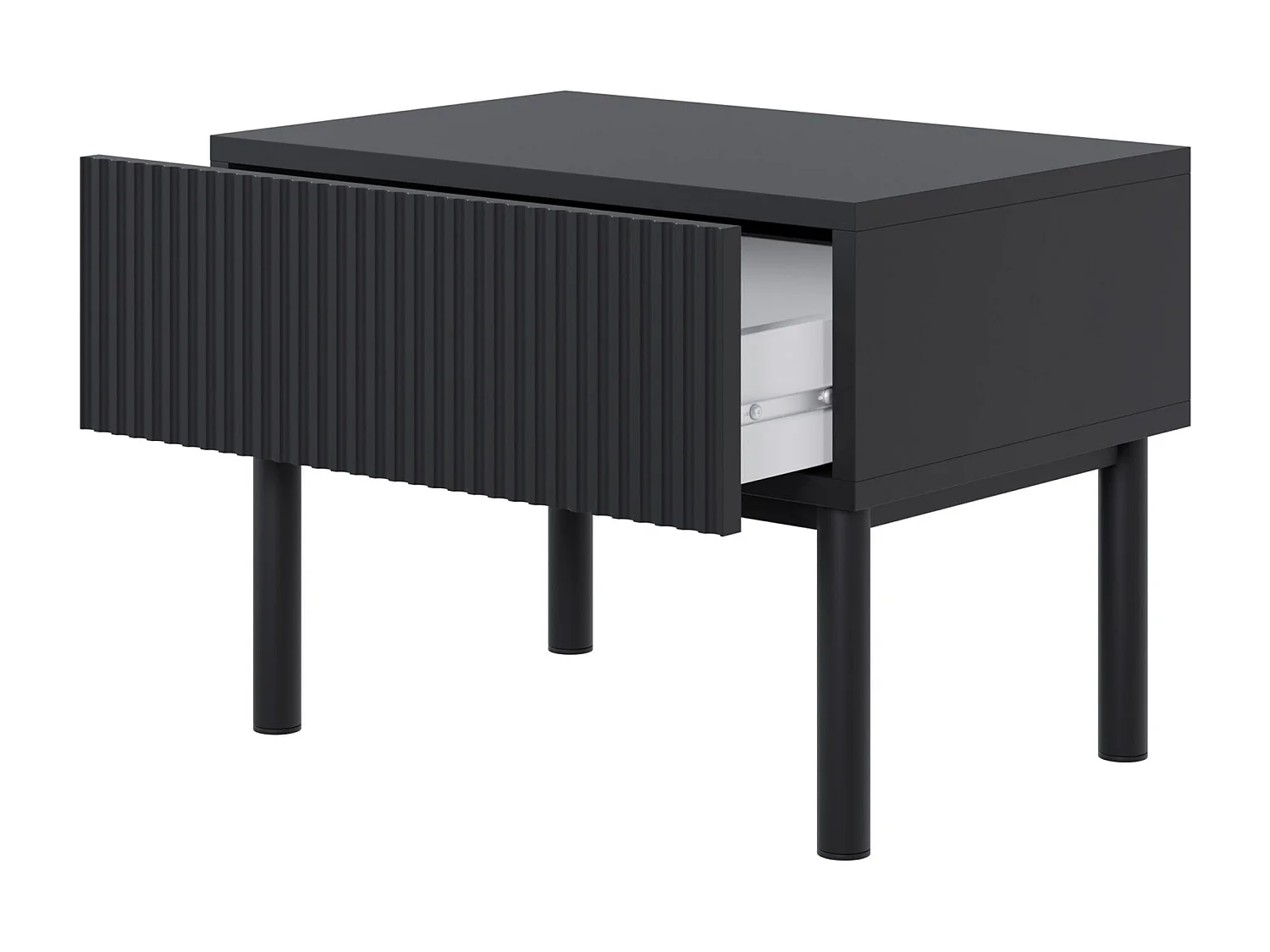 Comodino con frontale a doghe e cassetto – Nero – 50 cm – VELDIO NEW