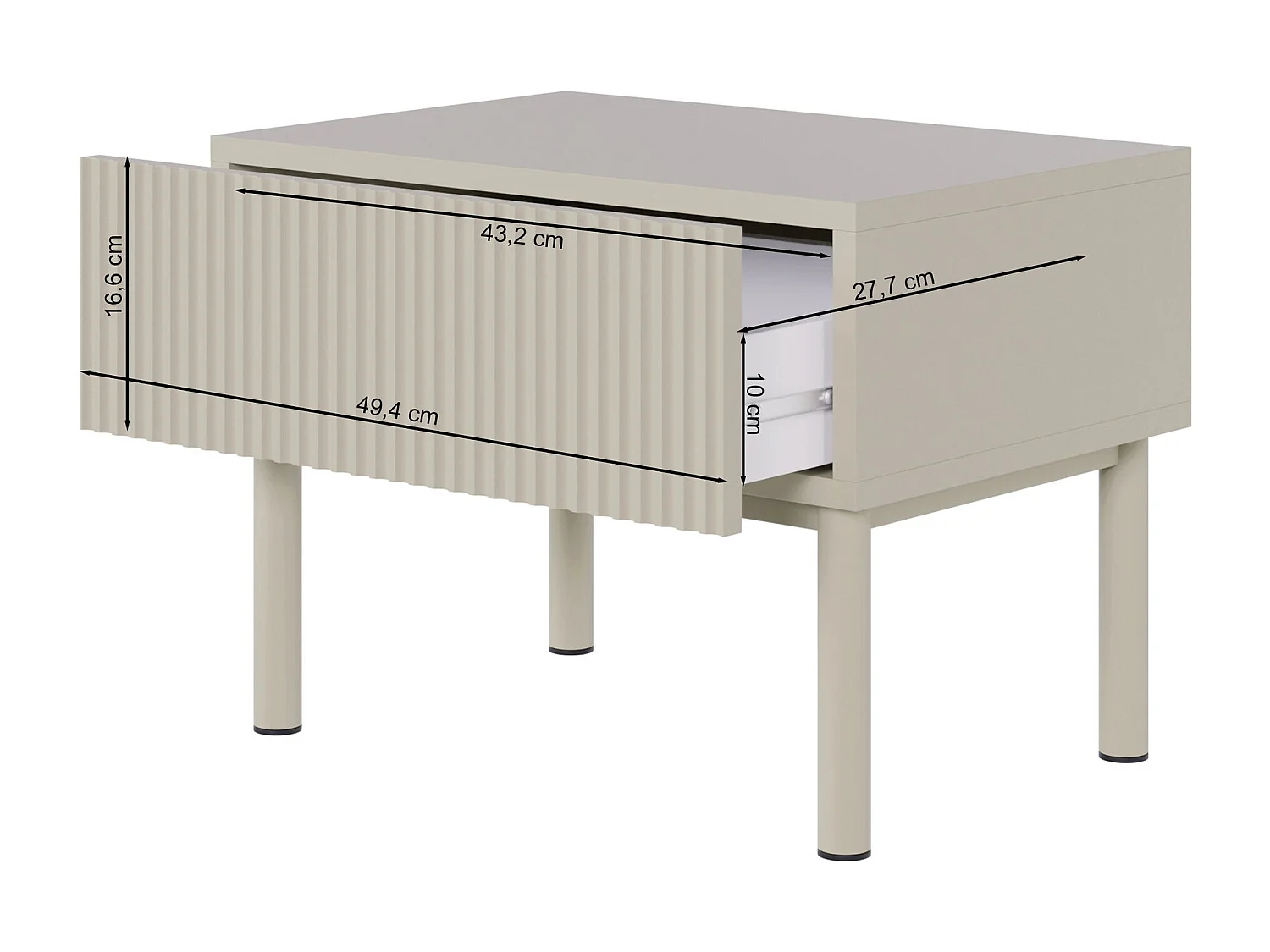 Comodino con frontale a doghe e cassetto – Nero – 50 cm – VELDIO NEW