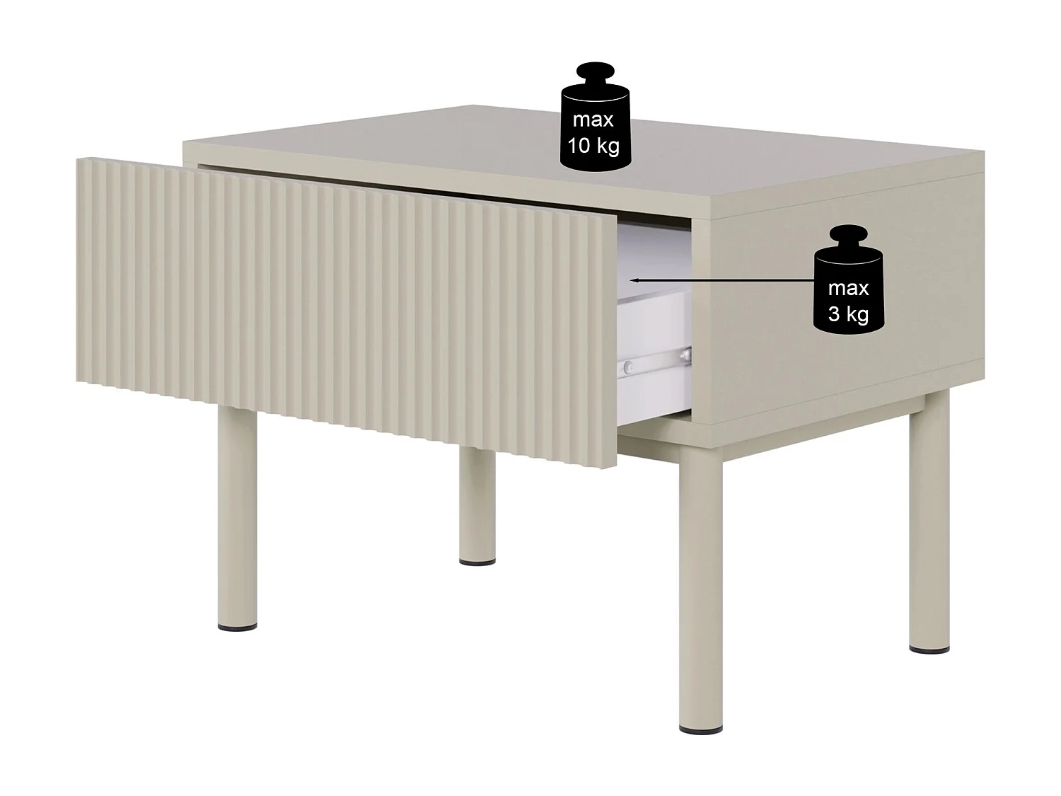 Comodino con frontale a doghe e cassetto – Nero – 50 cm – VELDIO NEW