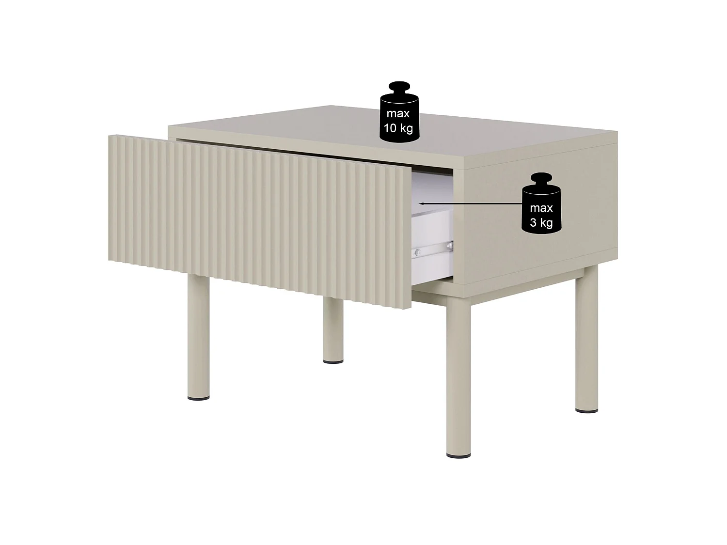 Nachtkastje met groefstructuur en lade – Zwart – 50 cm – VELDIO NEW