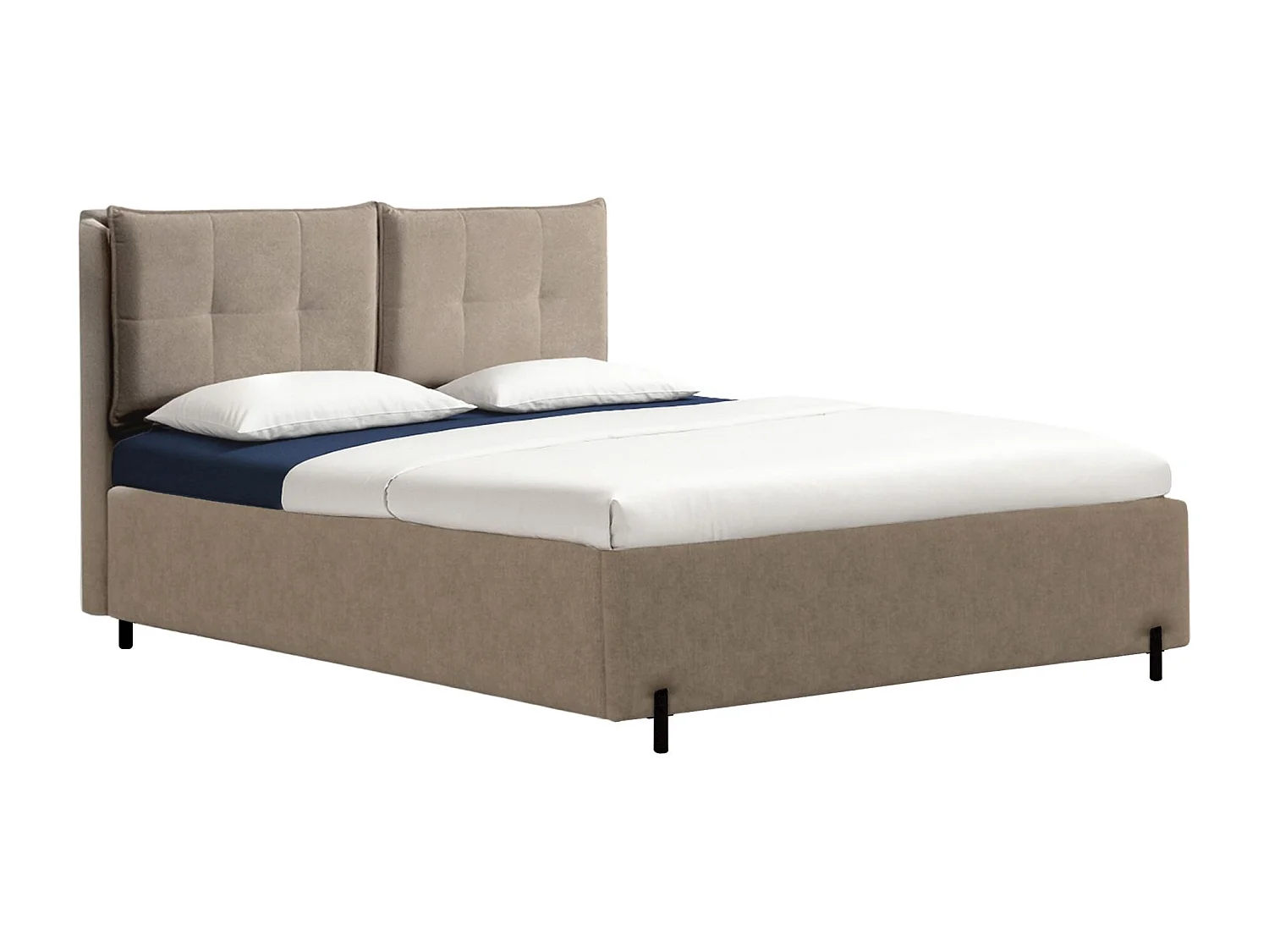 Lit capitonné 140x200 – dossiers rabattables – chenille hydrophobe – beige foncé – BELLEO