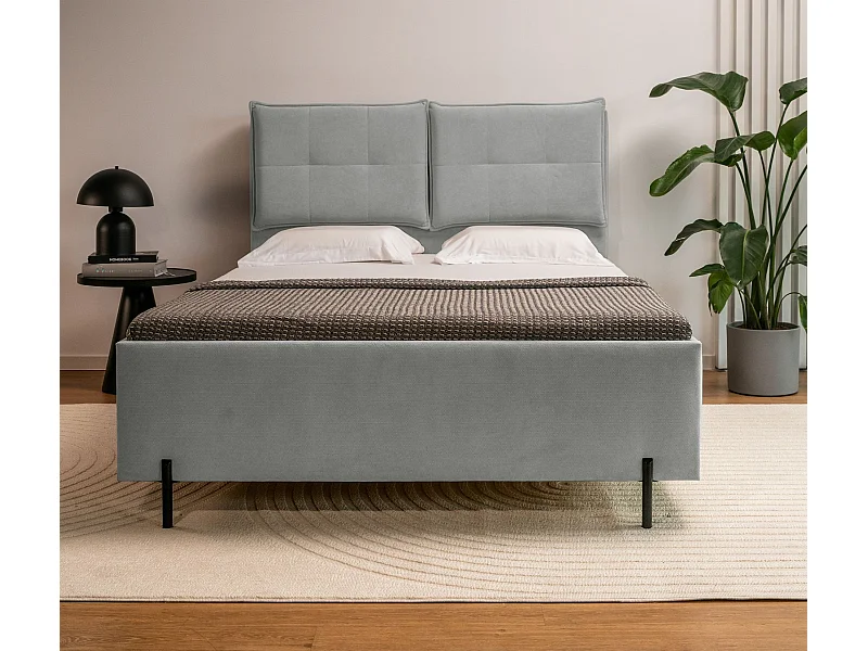 Gestoffeerd bed 180x200 met klaprugkussens – waterbestendige chenille – grijs – BELLEO