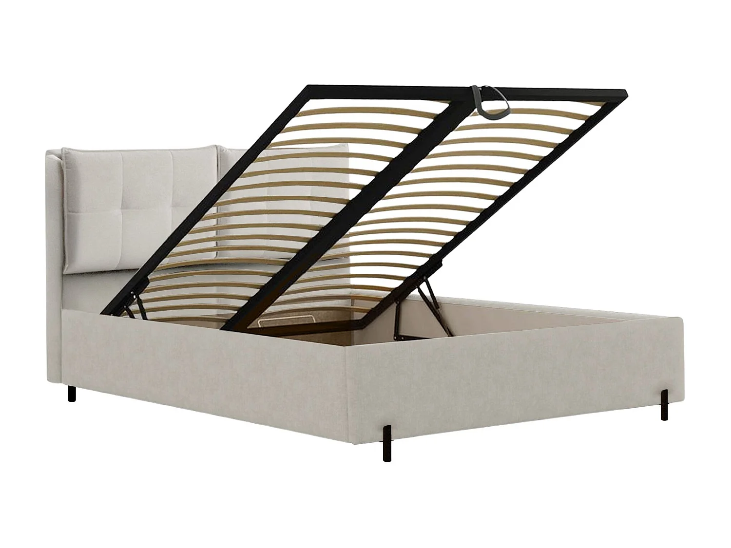 Lit capitonné 140x200 – dossiers rabattables – chenille hydrophobe – grège – BELLEO