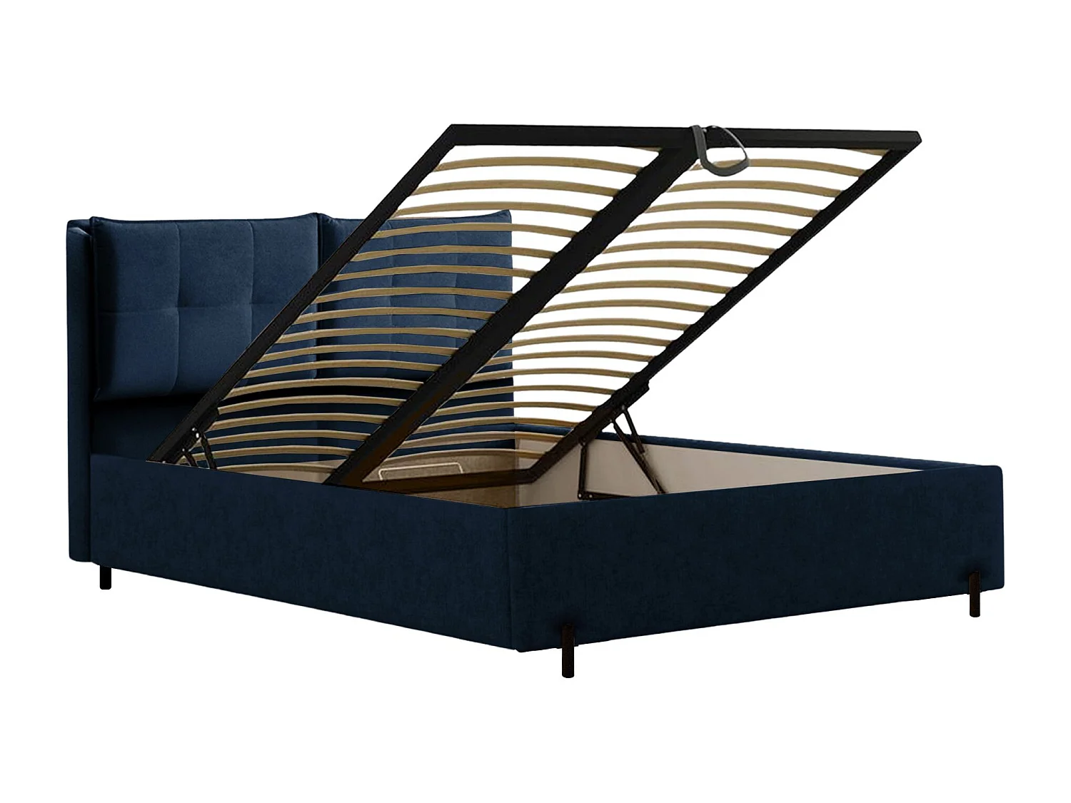 Polsterbett 180x200 mit klappbaren Rückenkissen – wasserfeste Chenille und Stauraum – Nachtblau – BELLEO