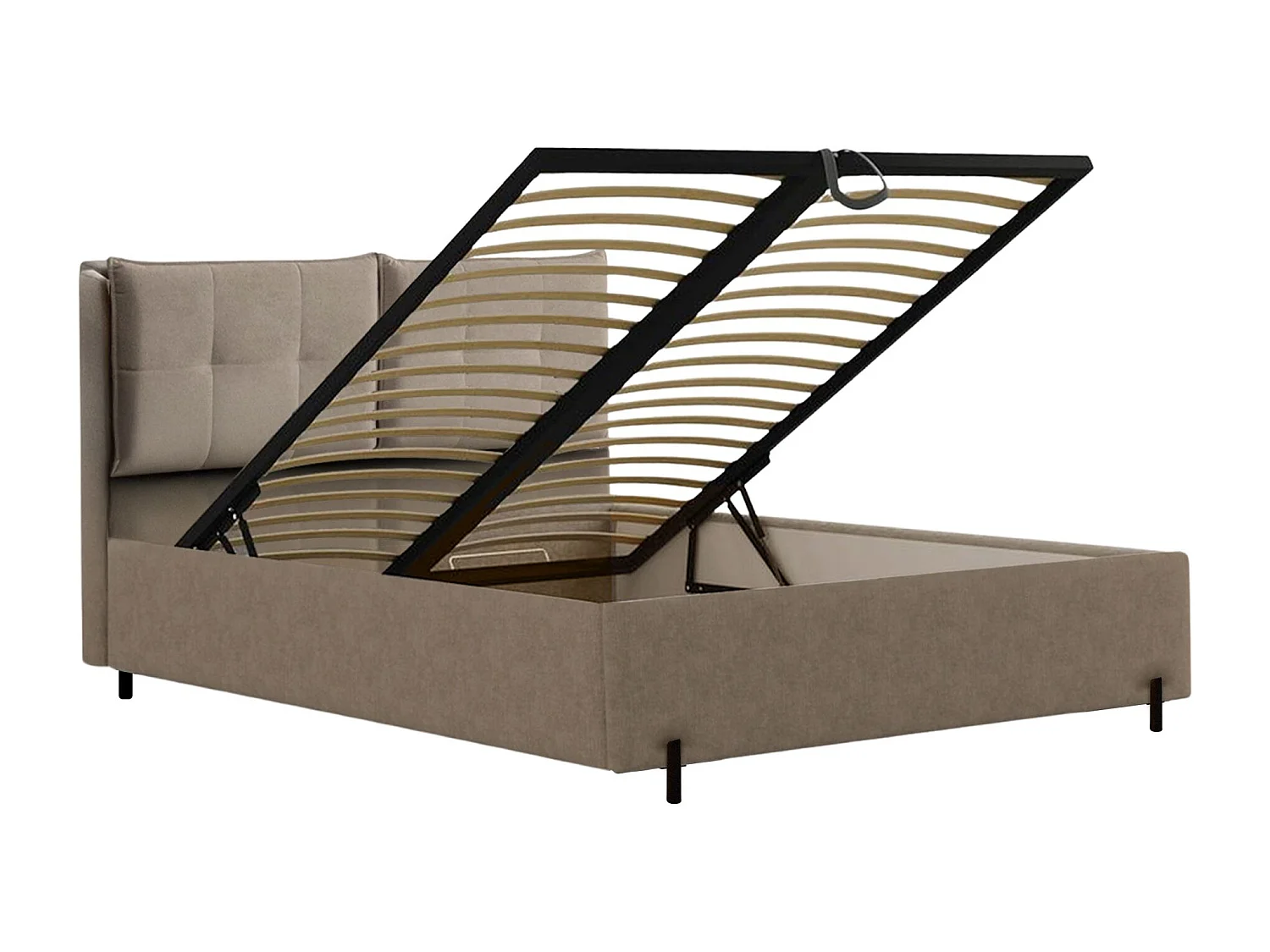 Polsterbett 160x200 mit klappbaren Rückenkissen – wasserfeste Chenille und Stauraum – Dunkelbeige – BELLEO