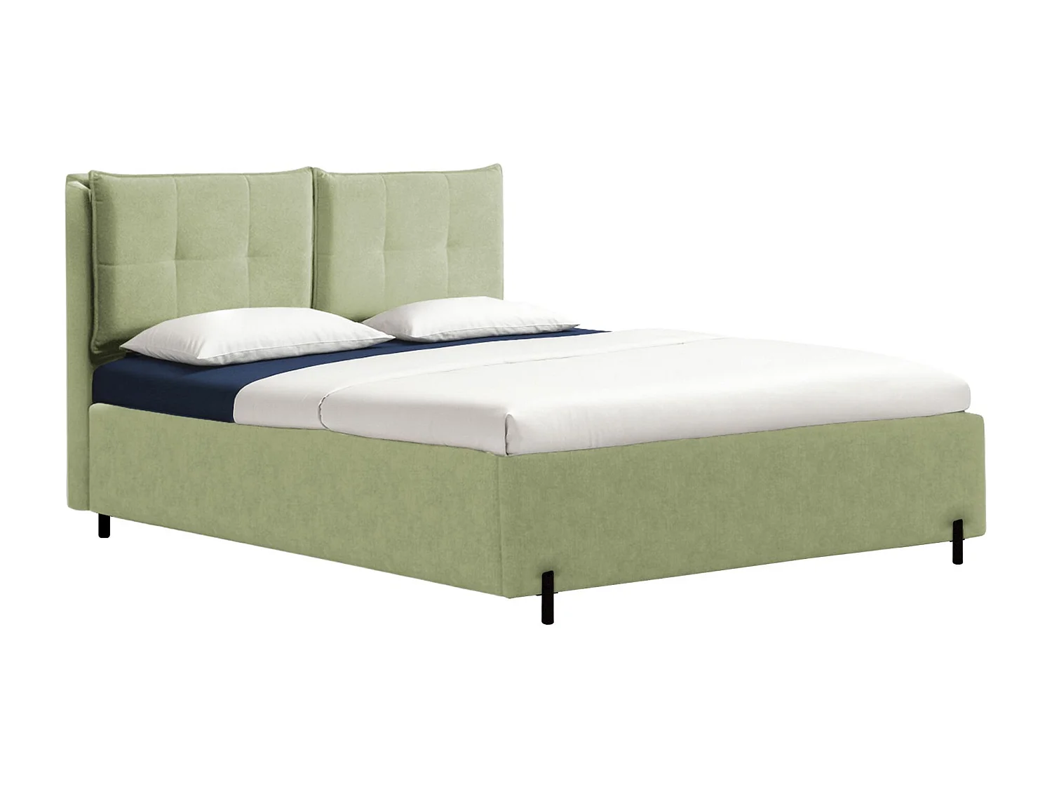 Polsterbett 180x200 mit klappbaren Rückenkissen – wasserfeste Chenille und Stauraum – Olivgrün – BELLEO