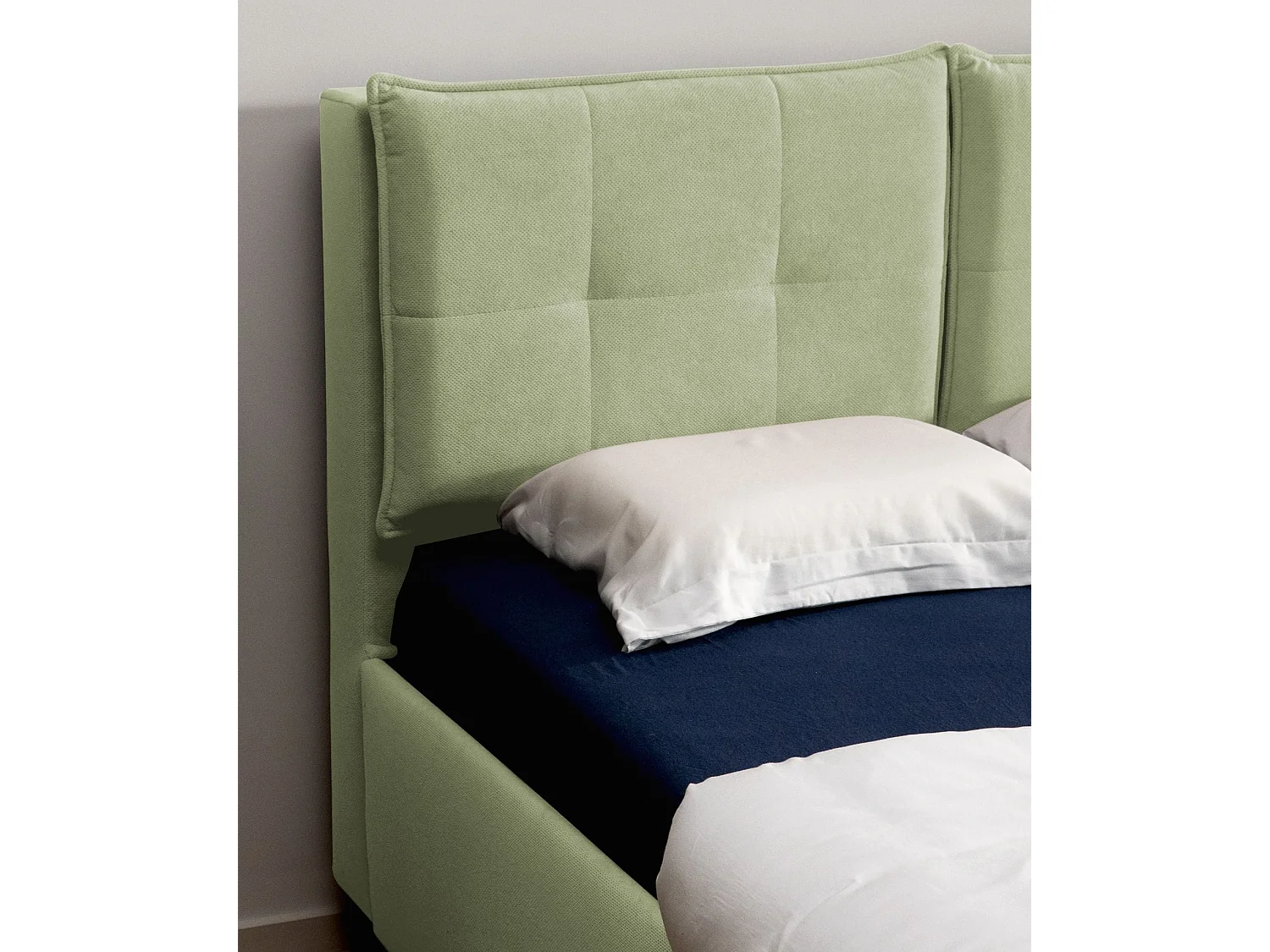 Lit capitonné 180x200 – dossiers rabattables – chenille hydrophobe – vert olive – BELLEO